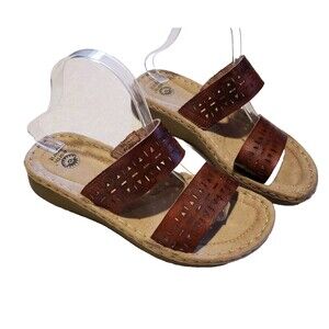 Earth Spirit Women's Size 8 Sintetico Sandals Brown Cutouts Strappy Open Toe